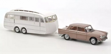 184837 Peugeot 404 1965 Braun metallic mit Caravan Henon 1:18